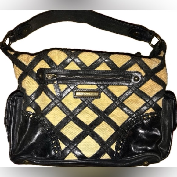Isabella Fiore Star Safari Tula Crisscross Lattice Tan Black Bead Purse Handbag - Picture 2 of 12